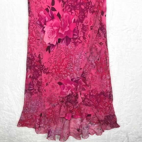 VTG City Triangles Slip Dress 90s Y2K Pink Floral Midi Ruffle Trim Fairy Sz 11 - Picture 4 of 14